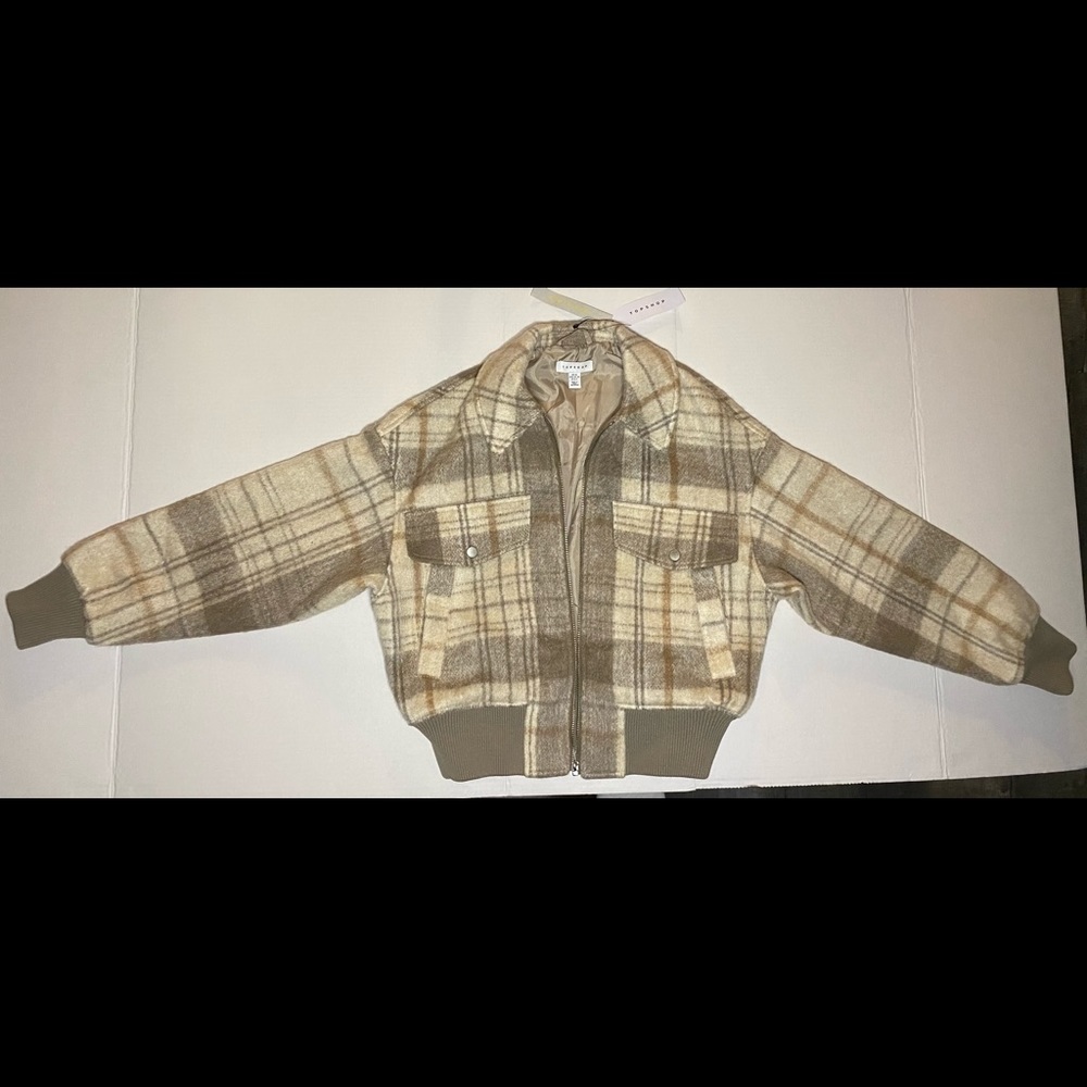 Cream Check Topshop Bomber Jacket. US 0-2. Brand New with tags.